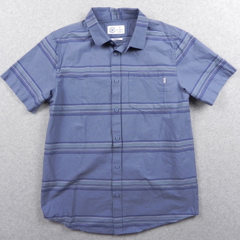 Hurley Shirt Mens Small Stretch Fit Casual Pocket Button Up Striped Short Sleeve